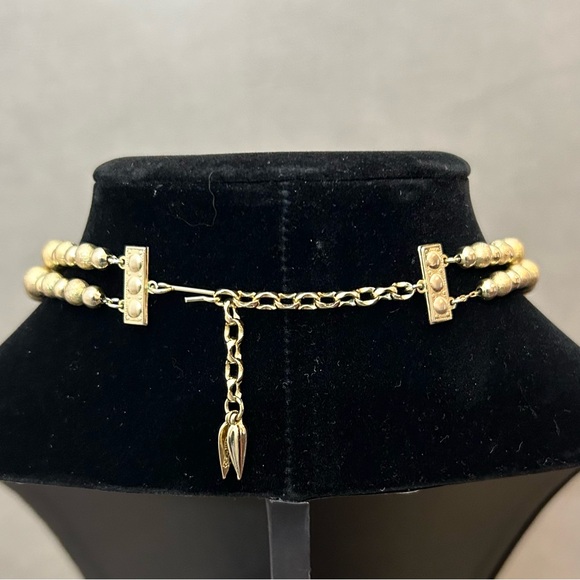 Vtg Whiting & Davis Double Strand Textured Gold Tone Round Bead Necklace - Picture 4 of 7